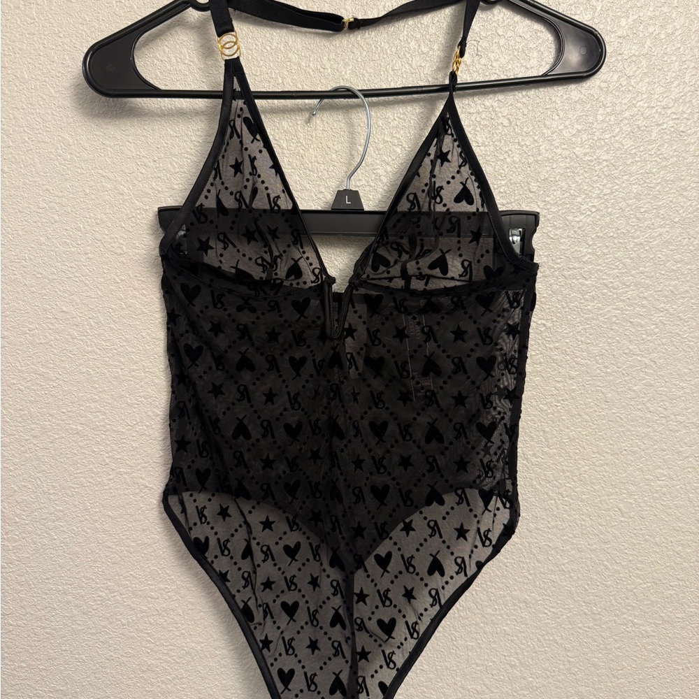 VS Black Sheer Heart Bodysuit